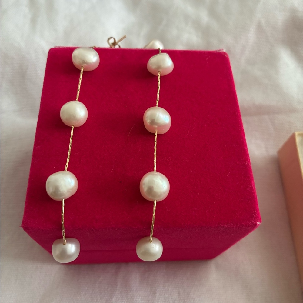 Vince Camuto Gold and White Pearl Earrings